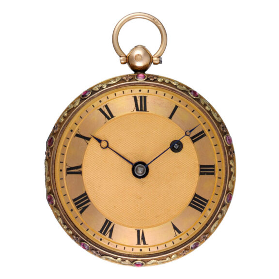 A Swiss verge in a ruby set three colour gold case Circa 1820 A Swiss verge in a ruby set three colour gold case Circa 1820