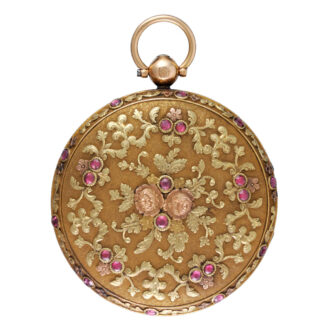 A Swiss verge in a ruby set three colour gold case Circa 1820
