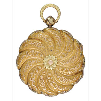 A Swiss verge in an unusual three colour gold case Circa 1820