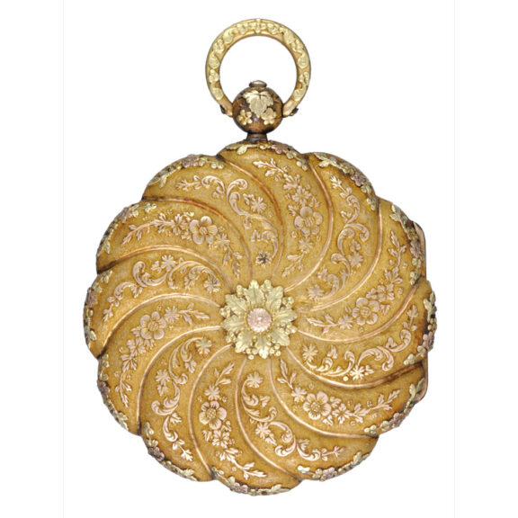 A Swiss verge in an unusual three colour gold case Circa 1820