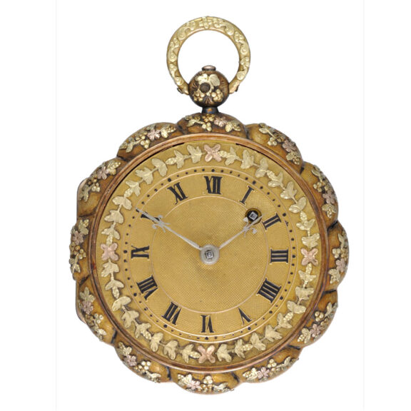 A Swiss verge in an unusual three colour gold case Circa 1820 A Swiss verge in an unusual three colour gold case Circa 1820