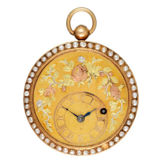 A Swiss verge with three colour gold dial and pearls Circa 1820