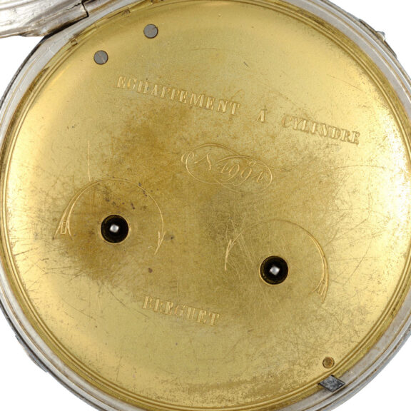A large French cylinder clockwatch in a silver case Circa 1820 A large French cylinder clockwatch in a silver case Circa 1820