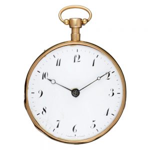 A French quarter repeating verge in a gold case Circa 1820