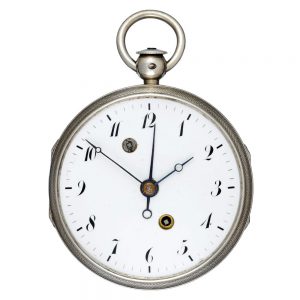 A French verge alarm in a silver gilt open face case Circa 1820