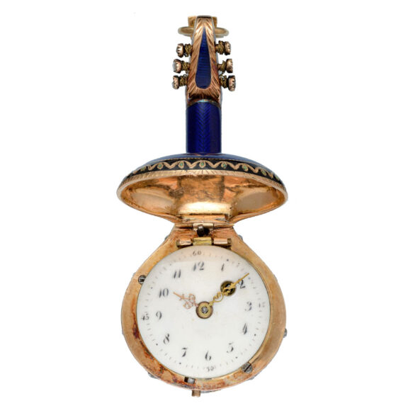 A Swiss verge in a gold and enamel diamond set case Circa 1820 A Swiss verge in a gold and enamel diamond set case Circa 1820