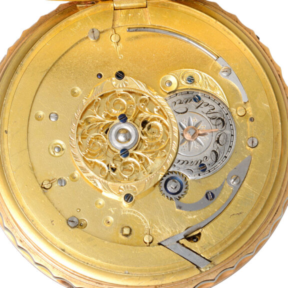 A Swiss quarter repeating automaton in a gold case Circa 1820 A Swiss quarter repeating automaton in a gold case Circa 1820