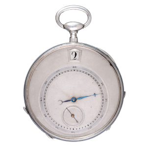 A slim French cylinder with silver digital hours dial Circa 1830