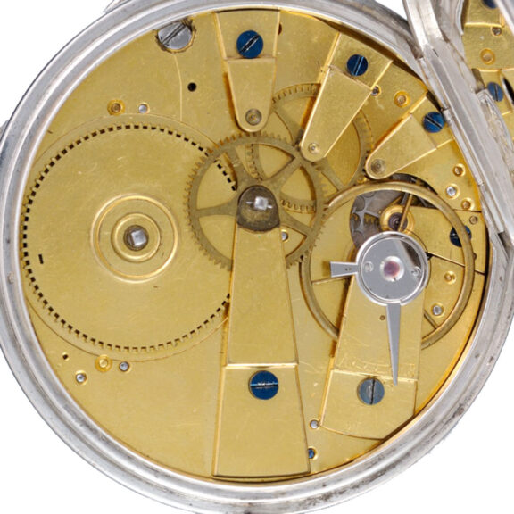 A slim French cylinder with silver digital hours dial Circa 1830 A slim French cylinder with silver digital hours dial Circa 1830