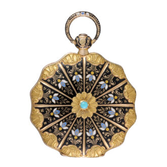 Gold French cylinder in a champlevé enamel case Circa 1830
