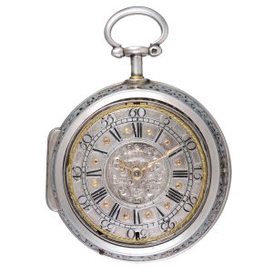 English silver champleve dial quarter repeater verge Circa 1700