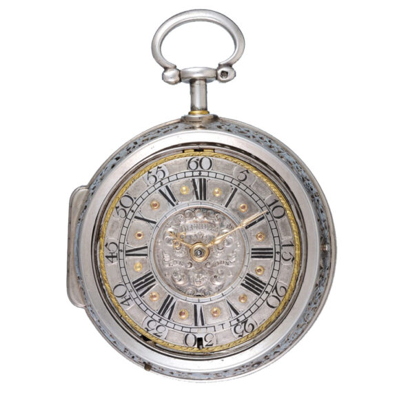 English silver champleve dial quarter repeater verge Circa 1700