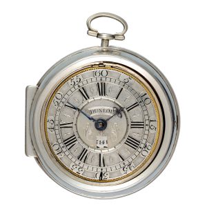 Silver champleve calendar dial in silver pair cases circa 1700