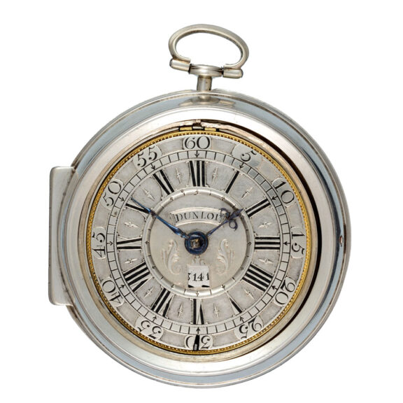 Silver champleve calendar dial in silver pair cases circa 1700