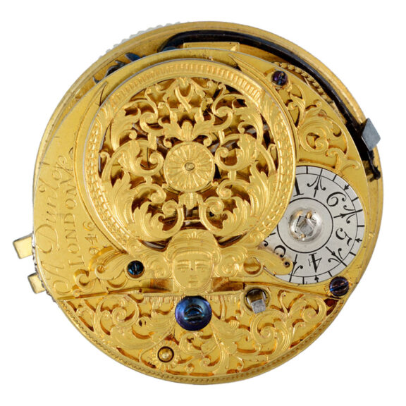 Silver champleve calendar dial in silver pair cases circa 1700 Silver champleve calendar dial in silver pair cases circa 1700