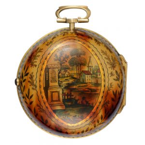 English clockwatch in gilt metal and underpainted horn Circa 1720