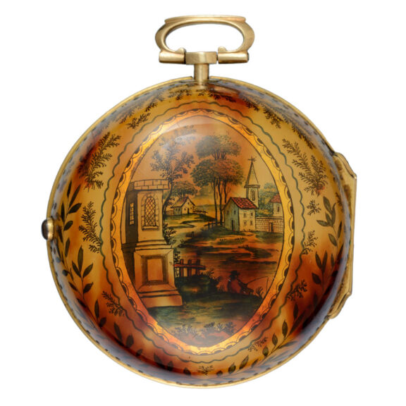English clockwatch in gilt metal and underpainted horn Circa 1720
