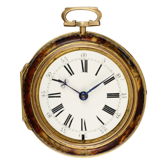 English clockwatch in gilt metal and underpainted horn Circa 1720 English clockwatch in gilt metal and underpainted horn Circa 1720