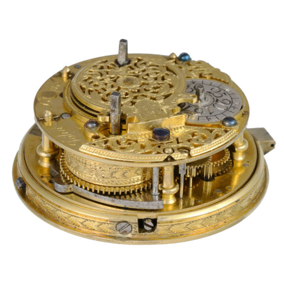 English clockwatch in gilt metal and underpainted horn Circa 1720 English clockwatch in gilt metal and underpainted horn Circa 1720