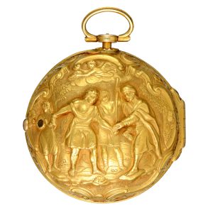 English verge pocket watch in gold repousse pair cases Circa 1722
