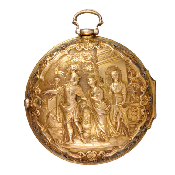 Early gold English cylinder with repousse pair case Circa 1723