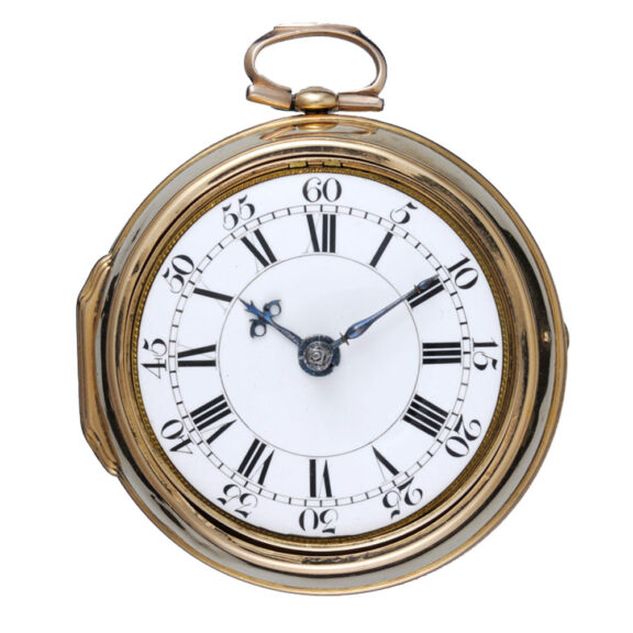 English verge pocket watch in gold pair cases circa 1727