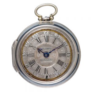 Early English silver champleve dial in silver pair cases Circa 1730