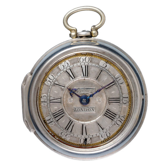 Early English silver champleve dial in silver pair cases Circa 1730