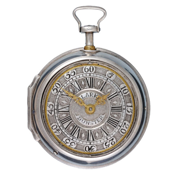 Repeating verge with champleve dial in silver pair cases Circa 1730