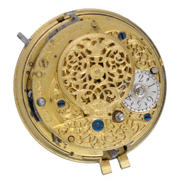 Repeating verge with champleve dial in silver pair cases Circa 1730 Repeating verge with champleve dial in silver pair cases Circa 1730