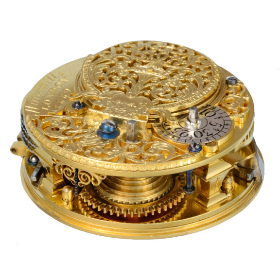 English gold verge by Windmills set with a cornelian Circa 1730 English gold verge by Windmills set with a cornelian Circa 1730