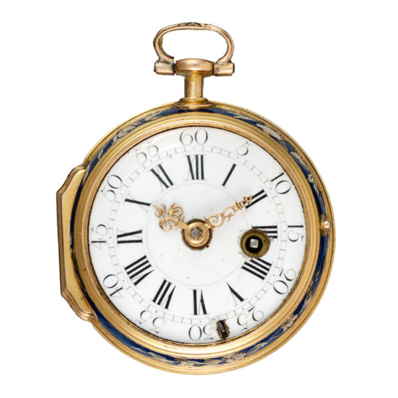 A small French lady's verge in an gold and enamel case Circa 1740 A small French lady's verge in an gold and enamel case Circa 1740