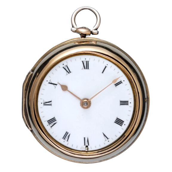 A English gold verge watch with decorative pillars Circa 1750 A English gold verge watch with decorative pillars Circa 1750