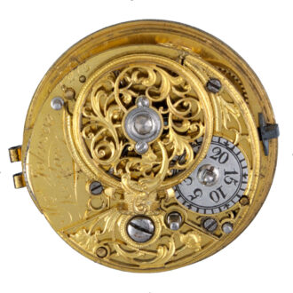 A English gold verge watch with decorative pillars Circa 1750 A English gold verge watch with decorative pillars Circa 1750