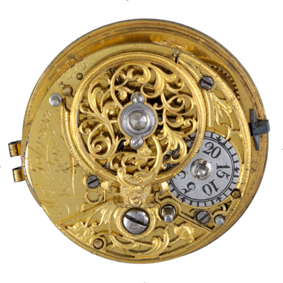 A English gold verge watch with decorative pillars Circa 1750 A English gold verge watch with decorative pillars Circa 1750