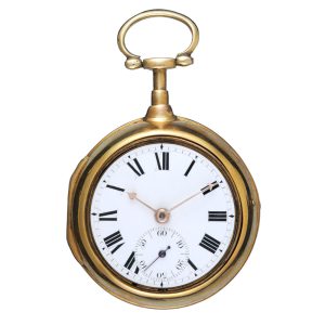 Gilt English cylinder pocket watch with subsidiary seconds Circa 1750