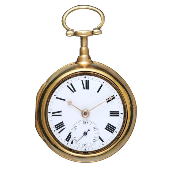 Gilt English cylinder pocket watch with subsidiary seconds Circa 1750