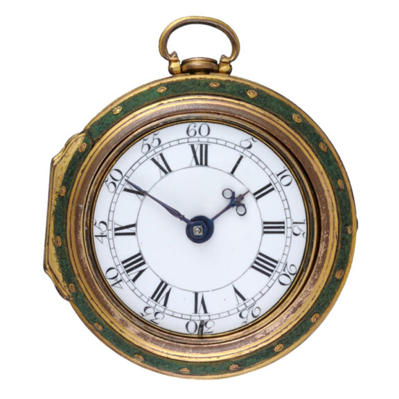English verge pocket watch in gilt shagreen pair cases circa 1760 English verge pocket watch in gilt shagreen pair cases circa 1760