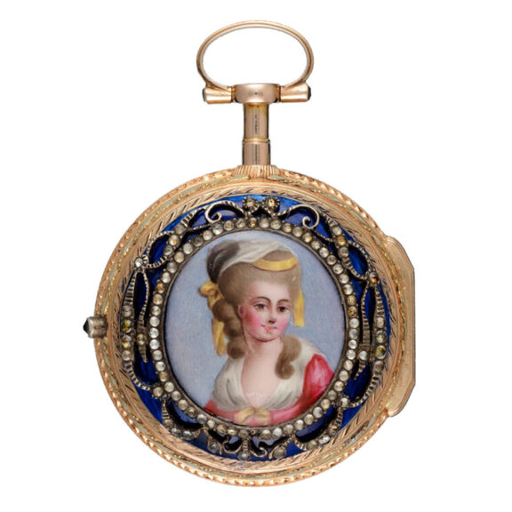 Swiss verge in paste set gold and enamel pair cases Circa 1760 Swiss verge in paste set gold and enamel pair cases Circa 1760