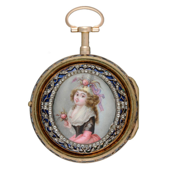 Swiss repeating verge in gold and enamel pair cases Circa 1760 Swiss repeating verge in gold and enamel pair cases Circa 1760