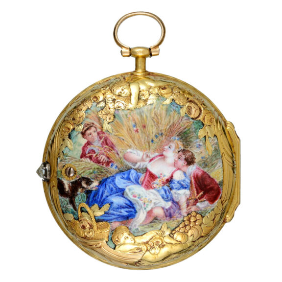 Swiss verge pocket watch in a gold and enamel case Circa 1760
