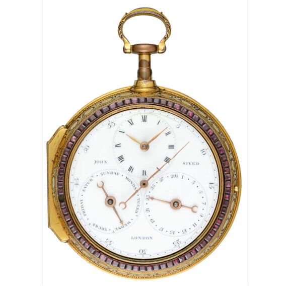 A large English centre seconds verge with calendar Circa 1760 A large English centre seconds verge with calendar Circa 1760