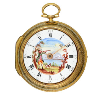 A skeletonised verge with polychrome enamel dial Circa 1760
