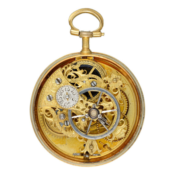 A skeletonised verge with polychrome enamel dial Circa 1760 A skeletonised verge with polychrome enamel dial Circa 1760