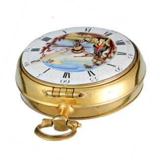 A skeletonised verge with polychrome enamel dial Circa 1760