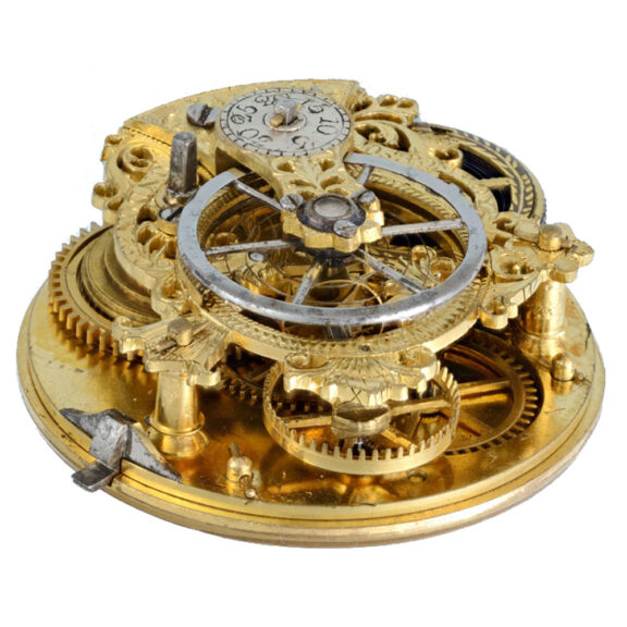 A skeletonised verge with polychrome enamel dial Circa 1760 A skeletonised verge with polychrome enamel dial Circa 1760