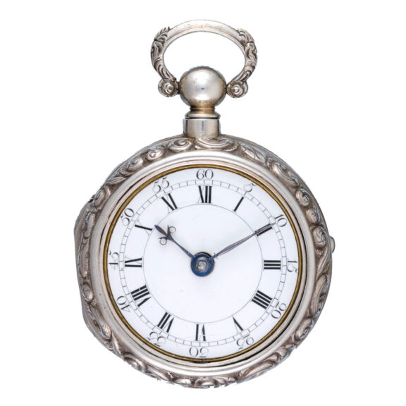 An English verge by Ellicott in repousse pair case circa 1765 An English verge by Ellicott in repousse pair case circa 1765