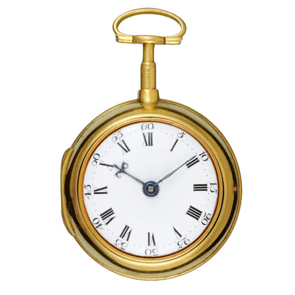 A English verge by Hindley in gilt metal pair cases circa 1765