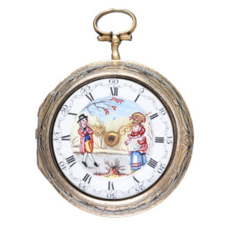 Verge with polychrome enamel dial in silver gilt repousse Circa 1770 Verge with polychrome enamel dial in silver gilt repousse Circa 1770