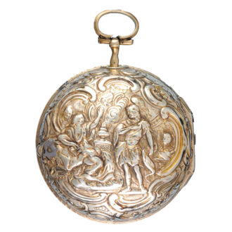 Verge with polychrome enamel dial in silver gilt repousse Circa 1770 Verge with polychrome enamel dial in silver gilt repousse Circa 1770